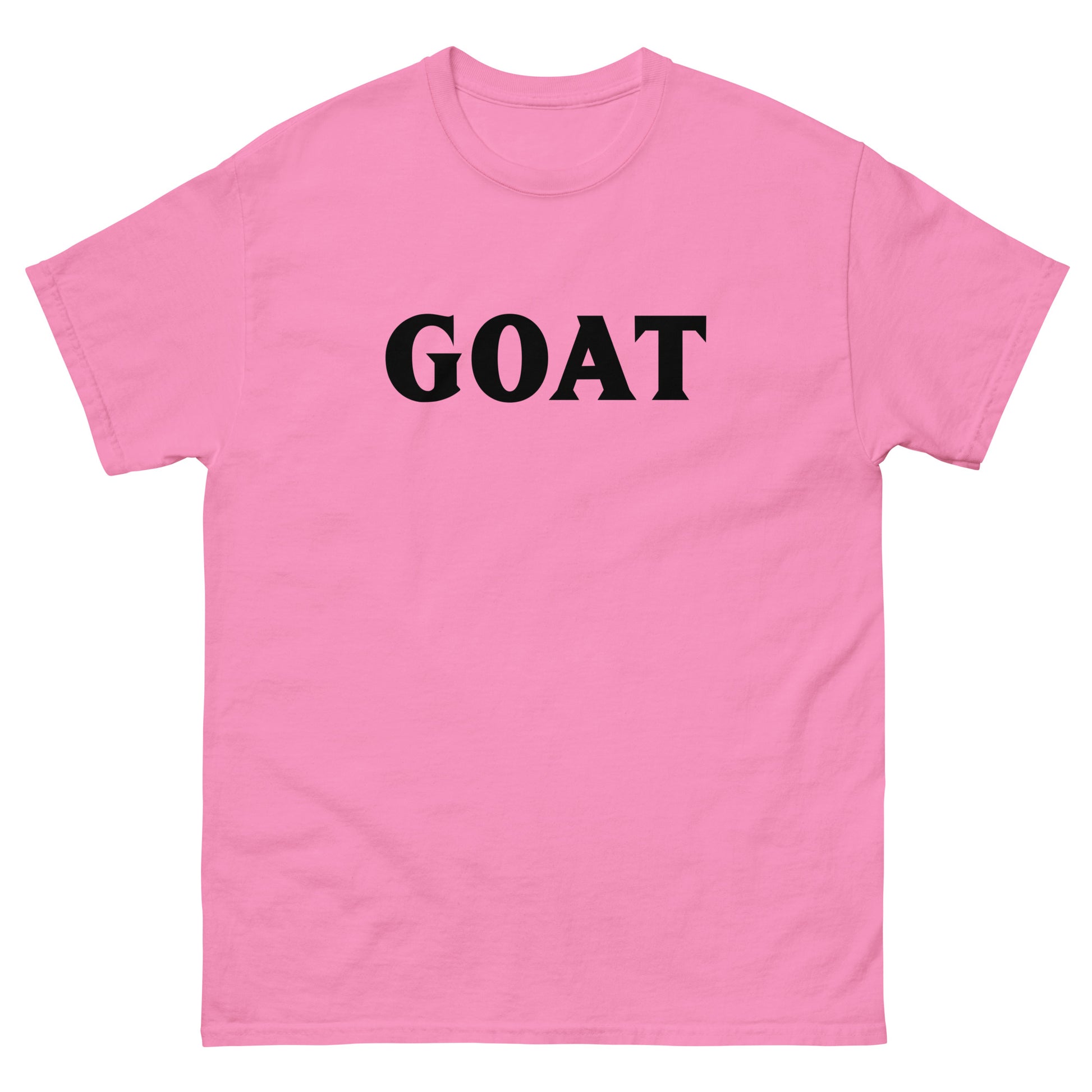 The GOAT T-Shirt by FunnyDripStore is a plain white tee with GOAT in bold, black letters across the chest—an ideal meme shirt for fans of funny clothing.