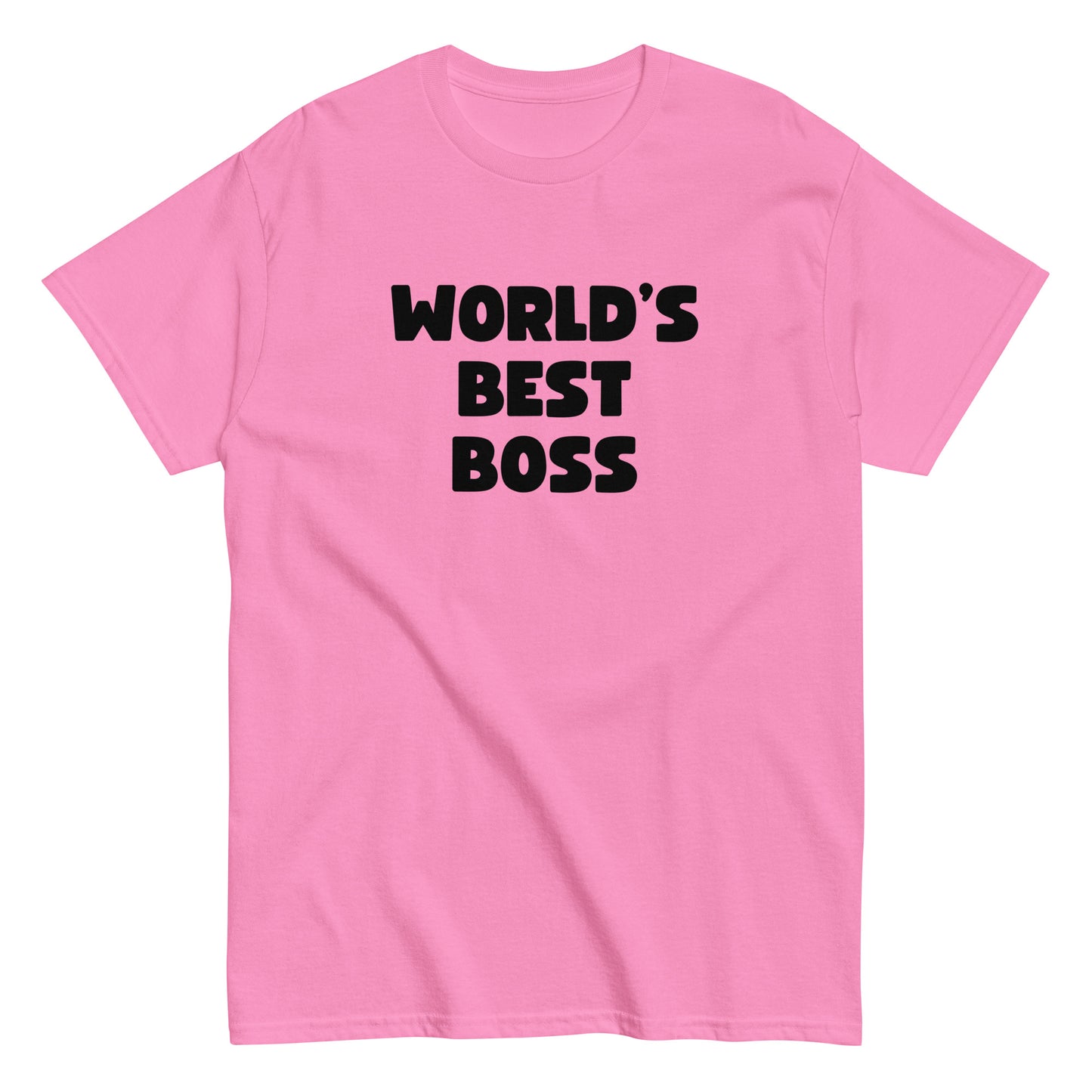 The Worlds Best Boss T-Shirt by FunnyDripStore features bold, white playful lettering on black—perfect as a funny shirt and must-have merch for fans of humorous style.
