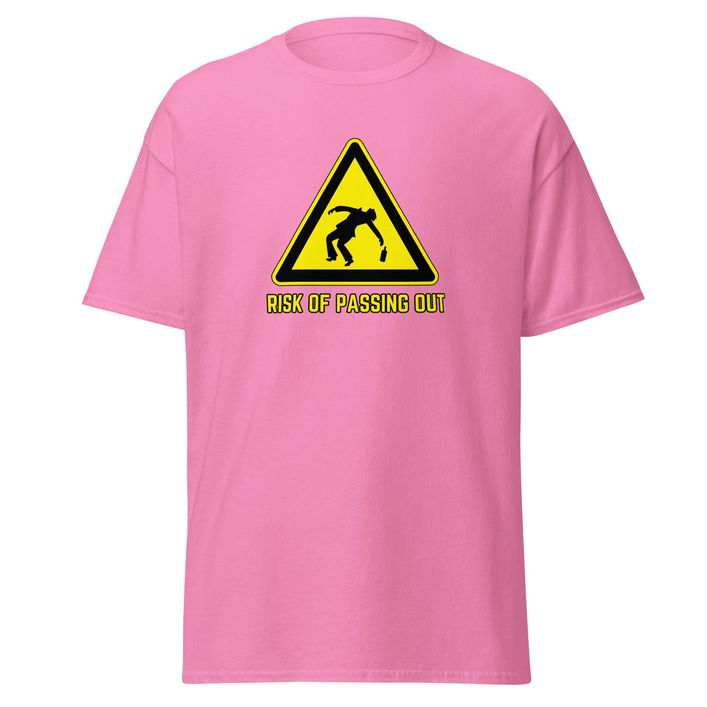 The Risk Of Passing Out T-Shirt by FunnyDripStore is a black tee with a yellow warning sign and “RISK OF PASSING OUT” text—a perfect meme shirt for fans of bold, humorous style.