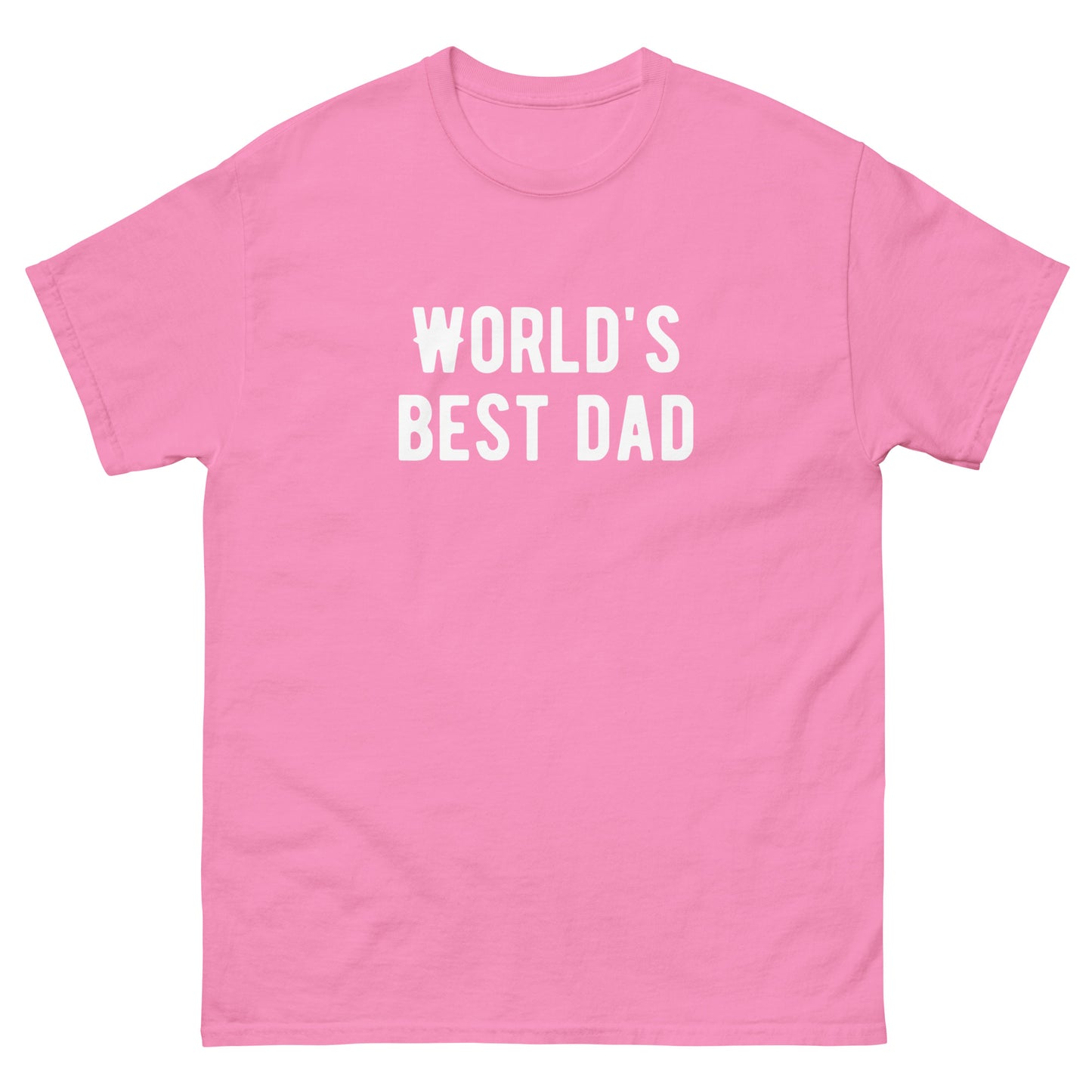 The FunnyDripStore Worlds Best Dad T-Shirt in navy features WORLDS BEST DAD in bold white letters, with the W styled as a mustache—a funny, unique gift for dads who love humorous clothing.