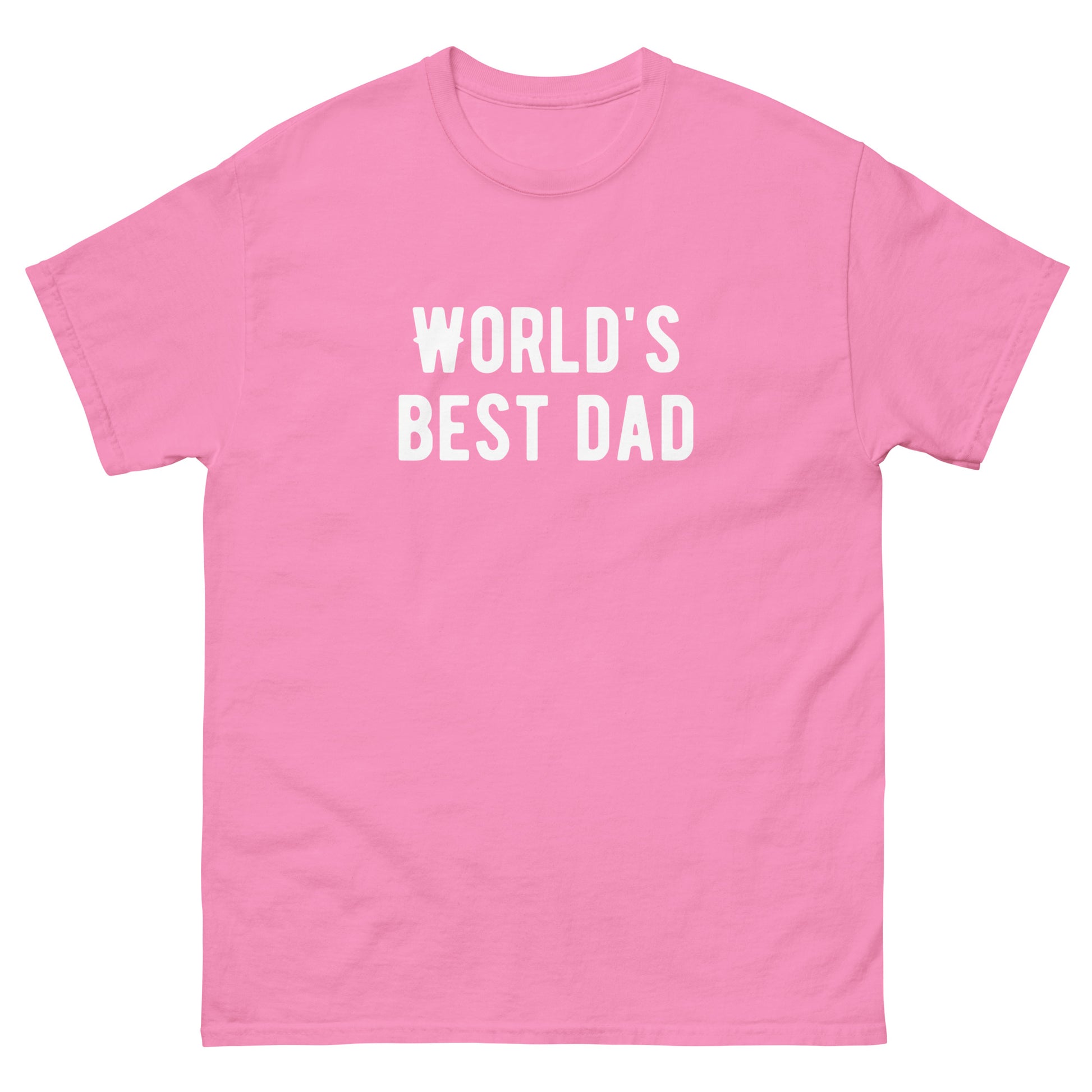 The FunnyDripStore Worlds Best Dad T-Shirt in navy features WORLDS BEST DAD in bold white letters, with the W styled as a mustache—a funny, unique gift for dads who love humorous clothing.