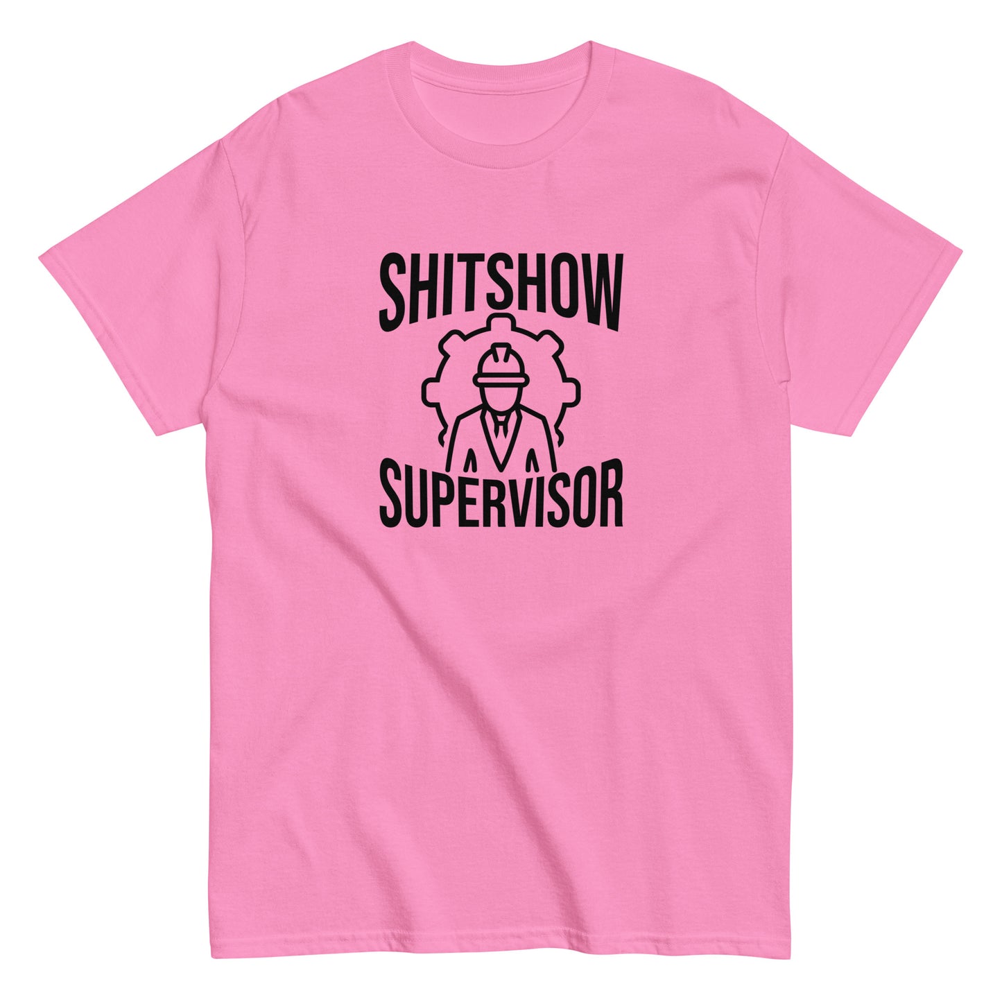 The Shitshow Supervisor T-Shirt by FunnyDripStore features “SHITSHOW SUPERVISOR” in white and a supervisor line drawing—perfect funny merch for meme lovers seeking humor tees.