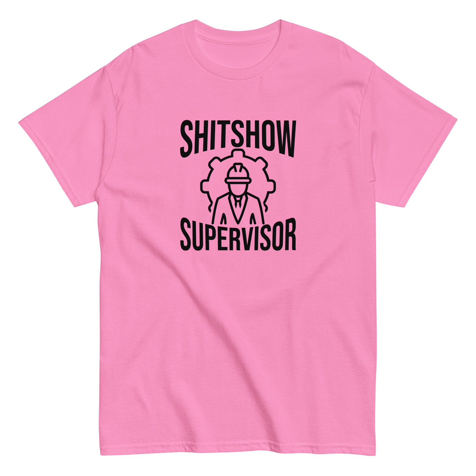 The Shitshow Supervisor T-Shirt by FunnyDripStore features “SHITSHOW SUPERVISOR” in white and a supervisor line drawing—perfect funny merch for meme lovers seeking humor tees.