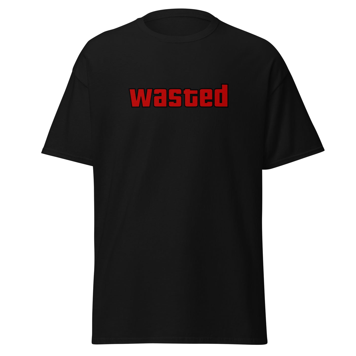 The Wasted T-Shirt by FunnyDripStore is a black tee with wasted in bold, red block letters on the chest—ideal funny merch for statement-making style.
