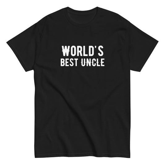 The Worlds Best Uncle T-Shirt by FunnyDripStore is a charcoal tee with bold white text—funny merch thats a perfect gift for your favorite uncle.