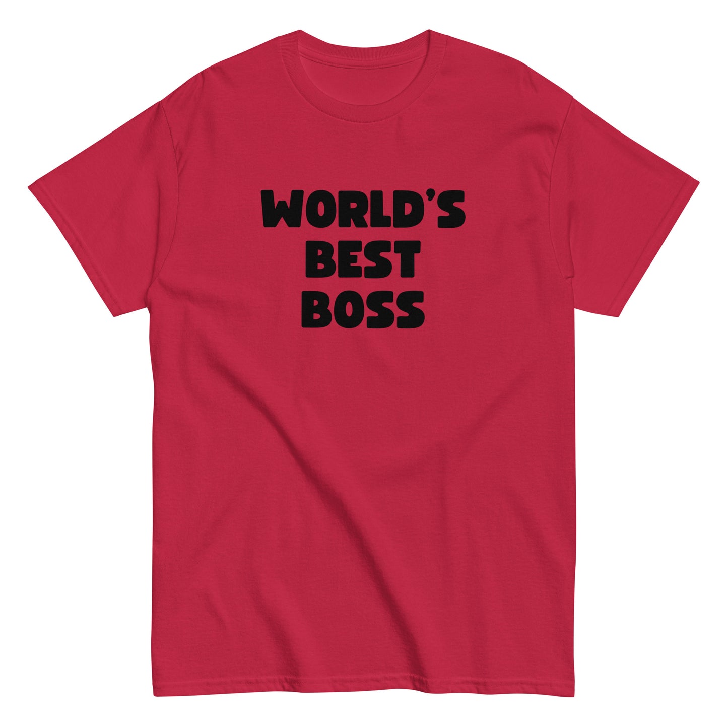 The Worlds Best Boss T-Shirt by FunnyDripStore features bold, white playful lettering on black—perfect as a funny shirt and must-have merch for fans of humorous style.