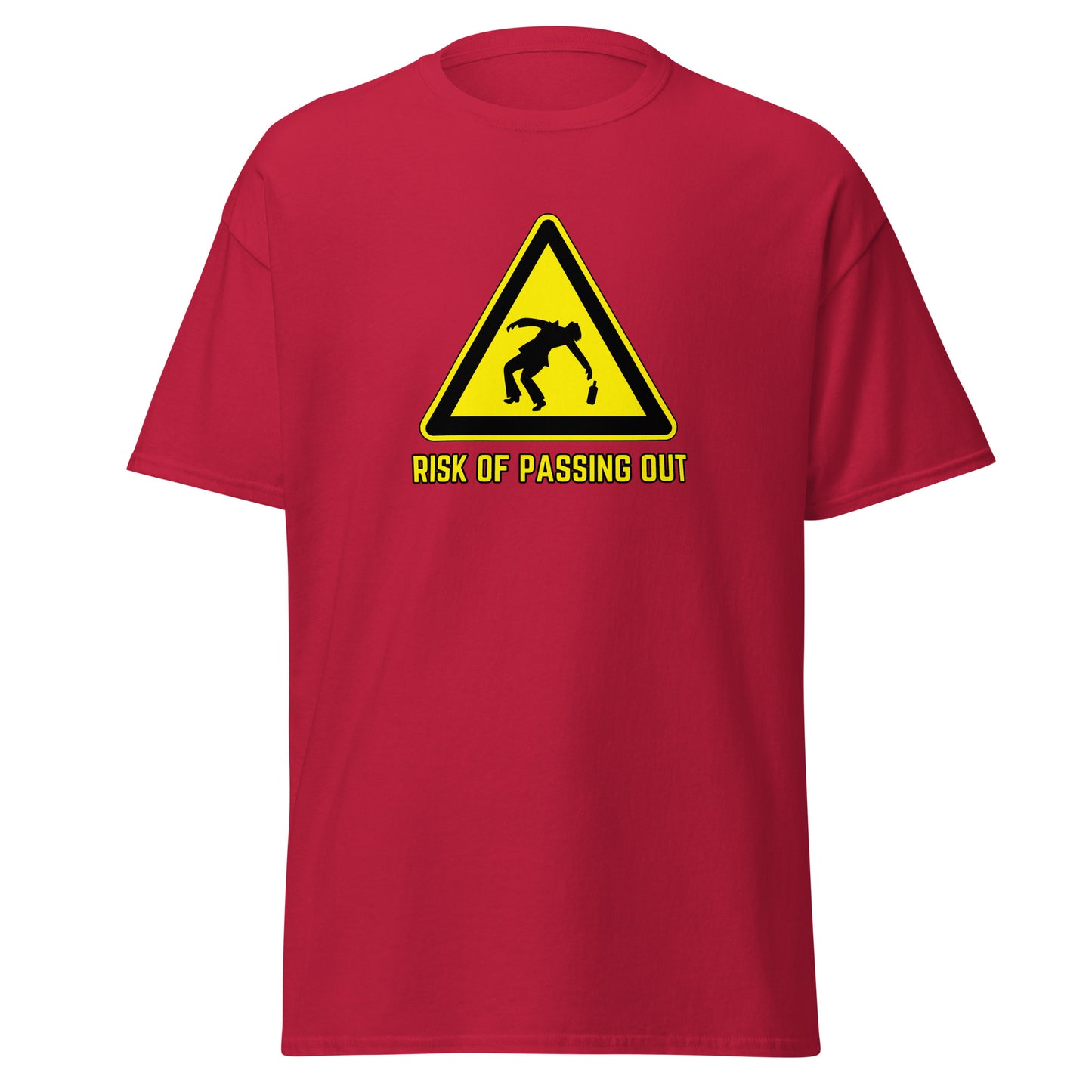 The Risk Of Passing Out T-Shirt by FunnyDripStore is a black tee with a yellow warning sign and “RISK OF PASSING OUT” text—a perfect meme shirt for fans of bold, humorous style.