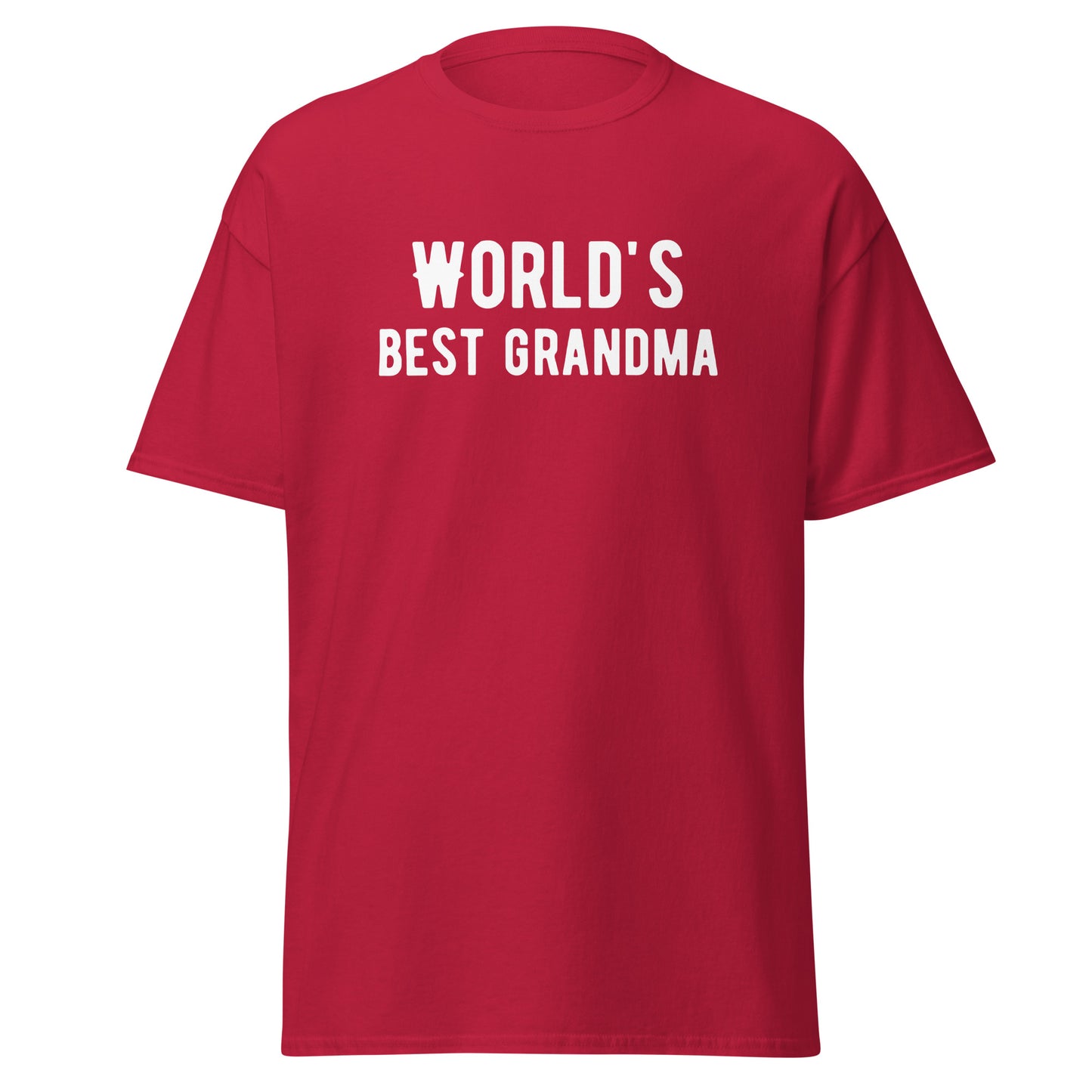 The Worlds Best Grandma T-Shirt by FunnyDripStore comes in cardinal and features bold white lettering—an ideal funny or meme shirt for your favorite grandma.
