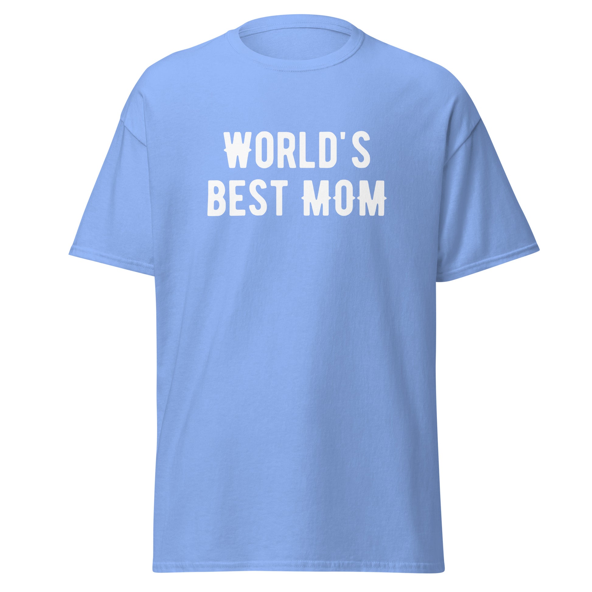 The FunnyDripStore Worlds Best Mom T-Shirt in cardinal features bold white lettering—ideal funny merch for those seeking meme-style or humorous clothing for moms.