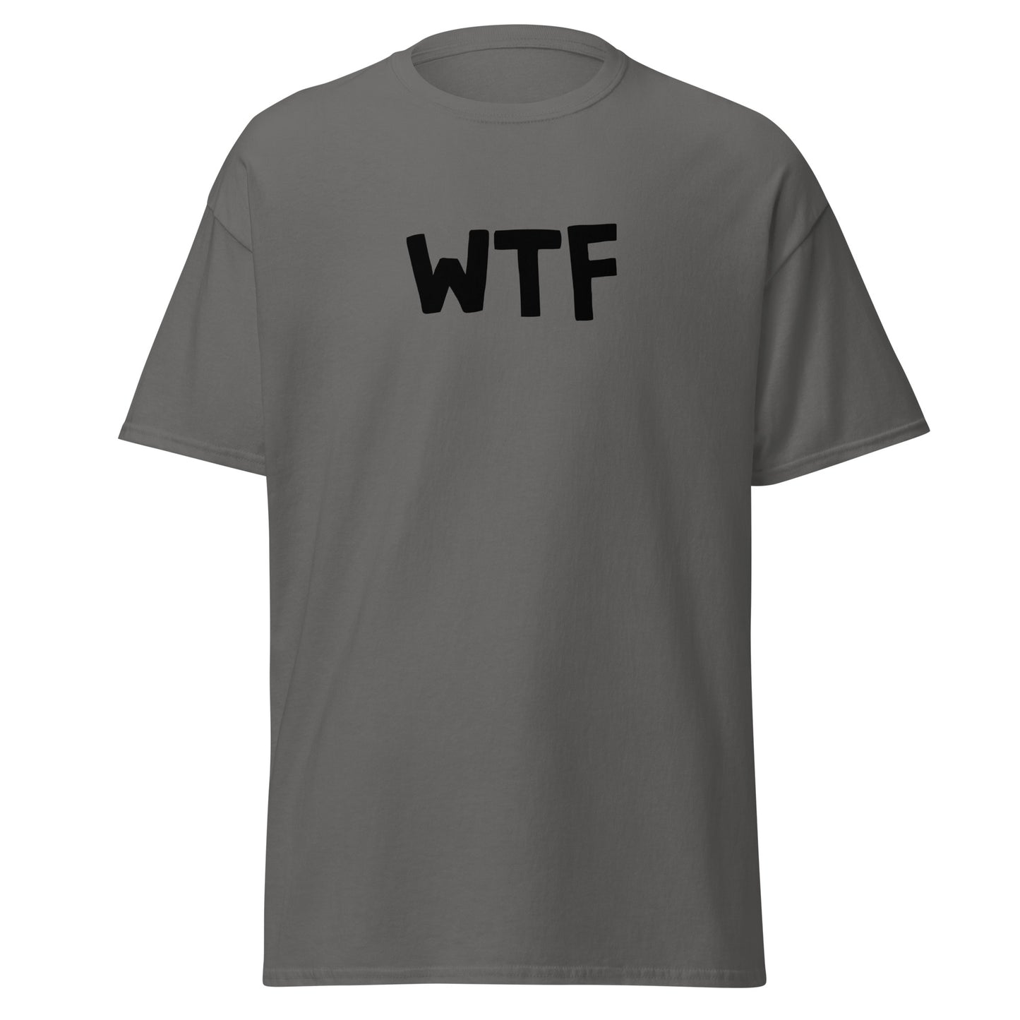 The WTF T-Shirt by FunnyDripStore is a black meme tee with bold, white, cartoon-style WTF lettering—ideal for anyone who loves wearing a funny t-shirt with attitude.