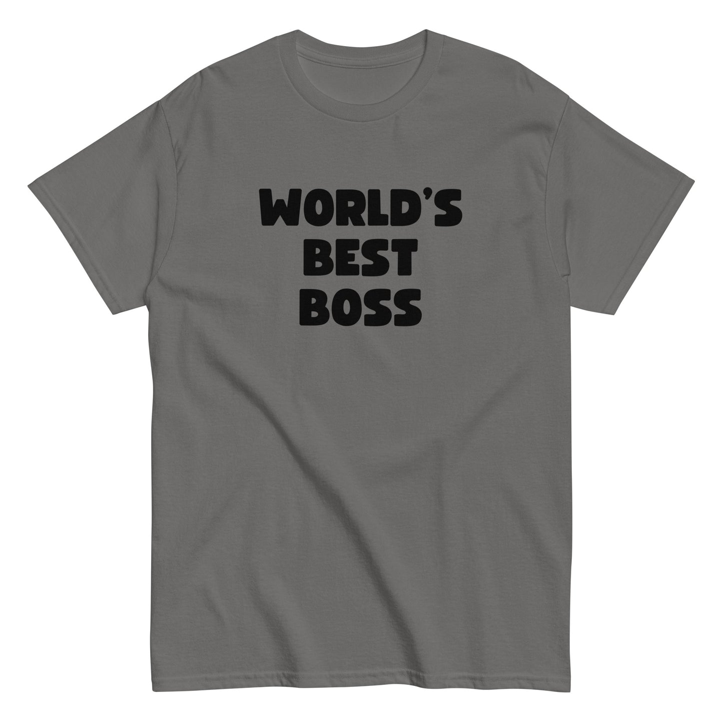 The Worlds Best Boss T-Shirt by FunnyDripStore features bold, white playful lettering on black—perfect as a funny shirt and must-have merch for fans of humorous style.