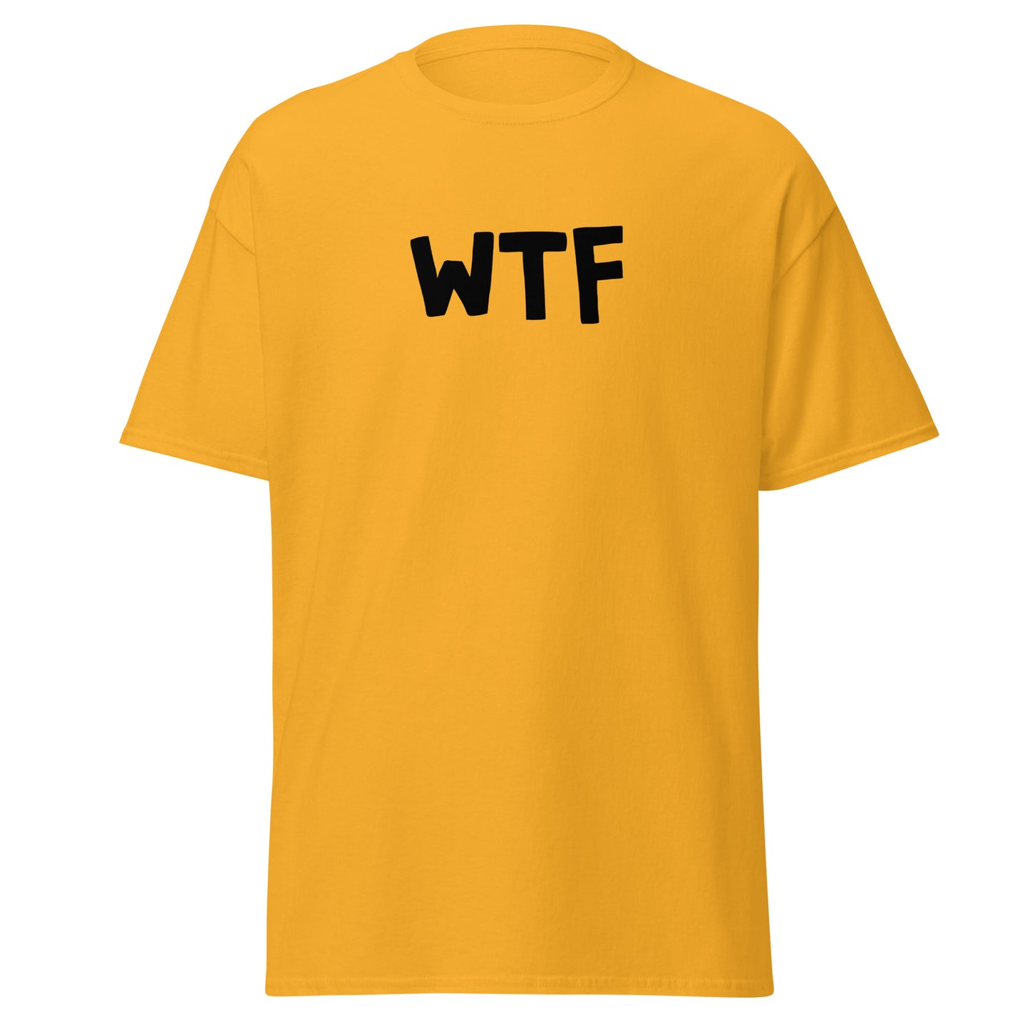 The WTF T-Shirt by FunnyDripStore is a black meme tee with bold, white, cartoon-style WTF lettering—ideal for anyone who loves wearing a funny t-shirt with attitude.