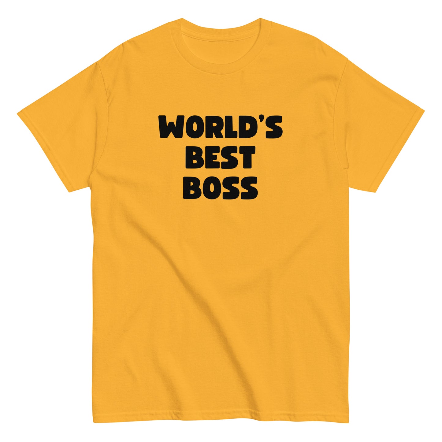 The Worlds Best Boss T-Shirt by FunnyDripStore features bold, white playful lettering on black—perfect as a funny shirt and must-have merch for fans of humorous style.