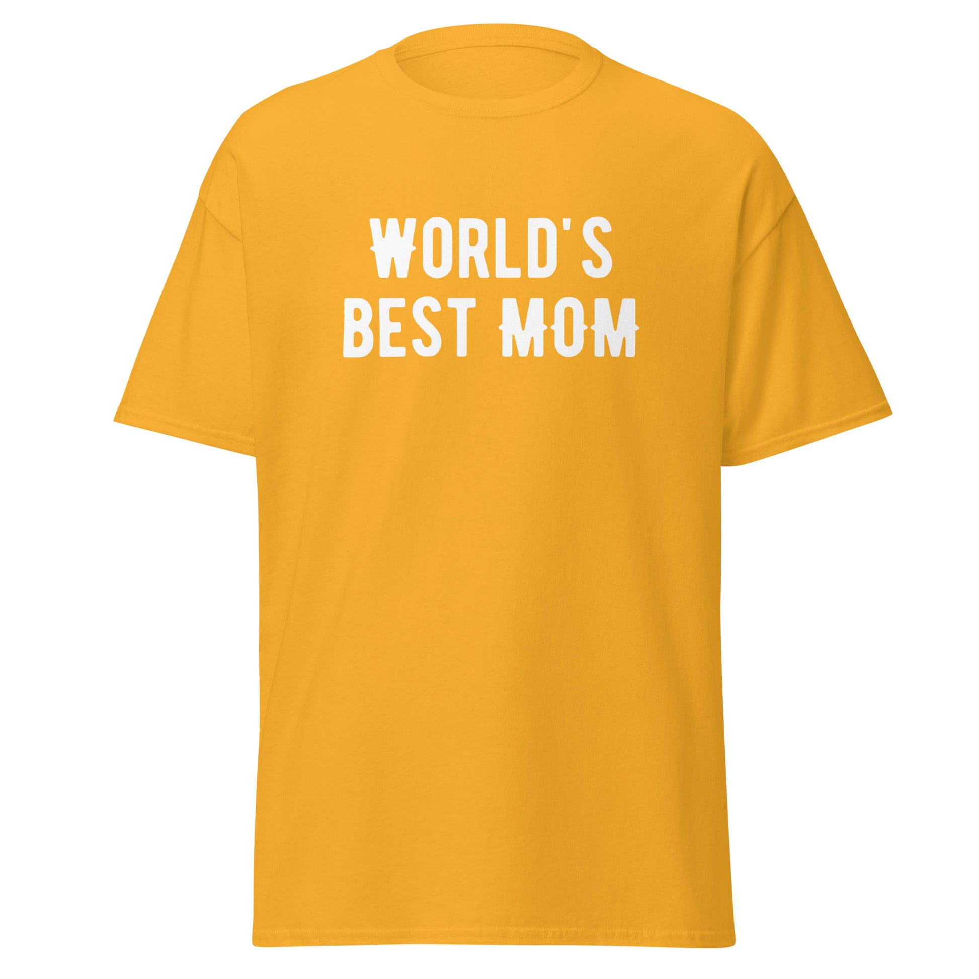 The FunnyDripStore Worlds Best Mom T-Shirt in cardinal features bold white lettering—ideal funny merch for those seeking meme-style or humorous clothing for moms.