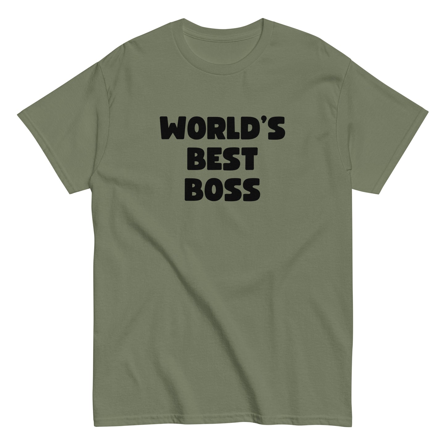 The Worlds Best Boss T-Shirt by FunnyDripStore features bold, white playful lettering on black—perfect as a funny shirt and must-have merch for fans of humorous style.