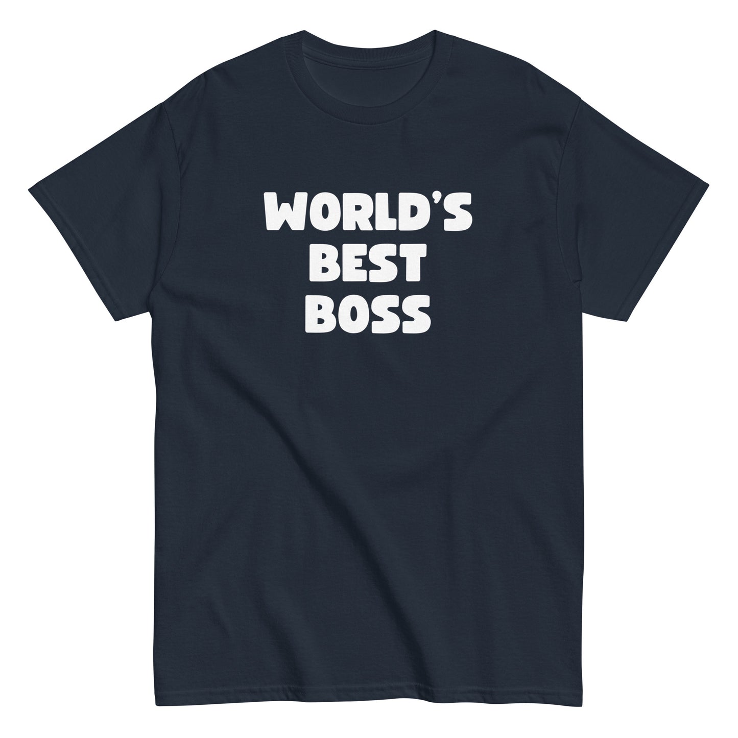 The Worlds Best Boss T-Shirt by FunnyDripStore features bold, white playful lettering on black—perfect as a funny shirt and must-have merch for fans of humorous style.