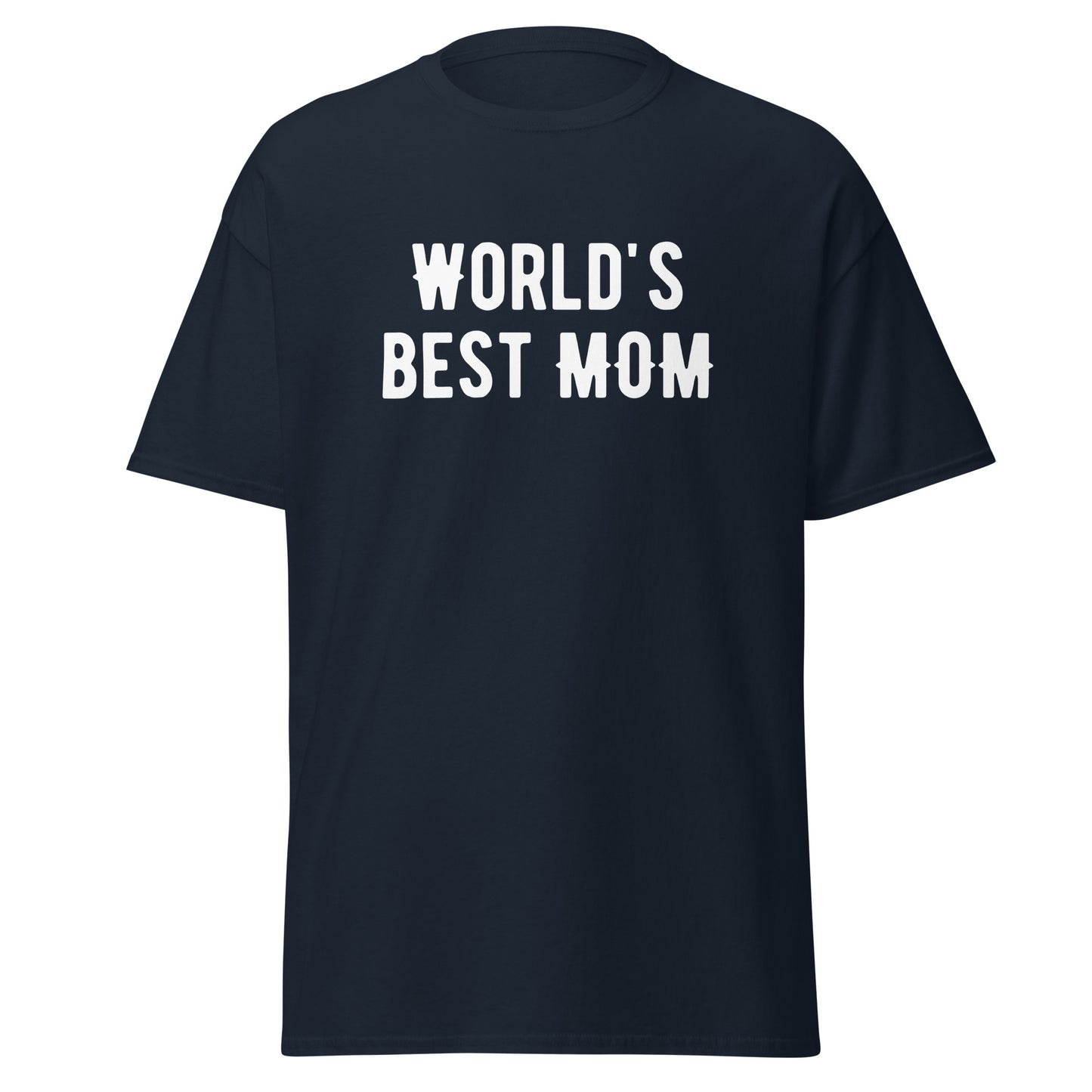 The FunnyDripStore Worlds Best Mom T-Shirt in cardinal features bold white lettering—ideal funny merch for those seeking meme-style or humorous clothing for moms.