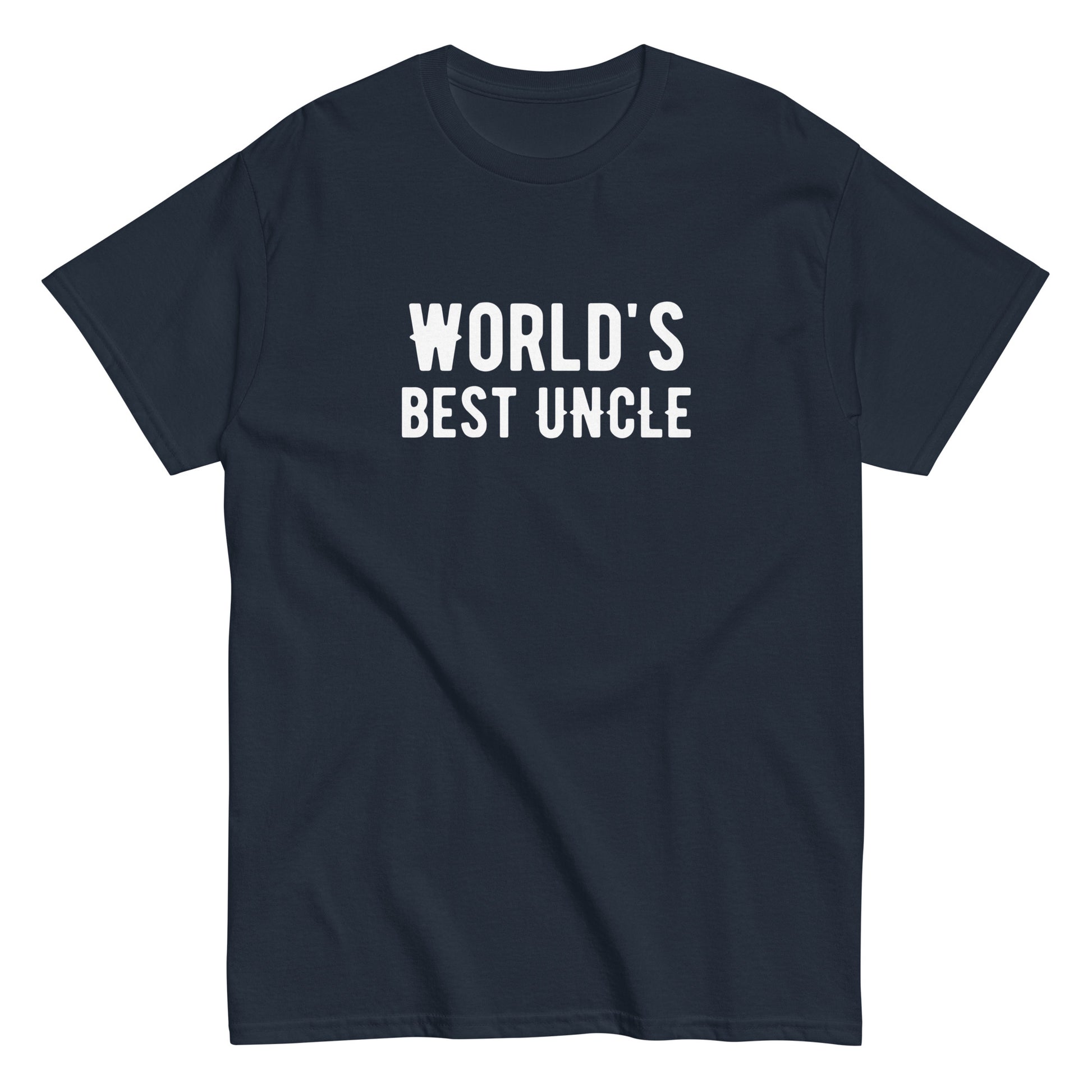 The Worlds Best Uncle T-Shirt by FunnyDripStore is a charcoal tee with bold white text—funny merch thats a perfect gift for your favorite uncle.
