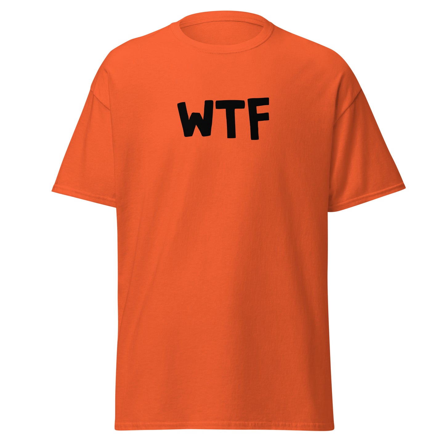 The WTF T-Shirt by FunnyDripStore is a black meme tee with bold, white, cartoon-style WTF lettering—ideal for anyone who loves wearing a funny t-shirt with attitude.