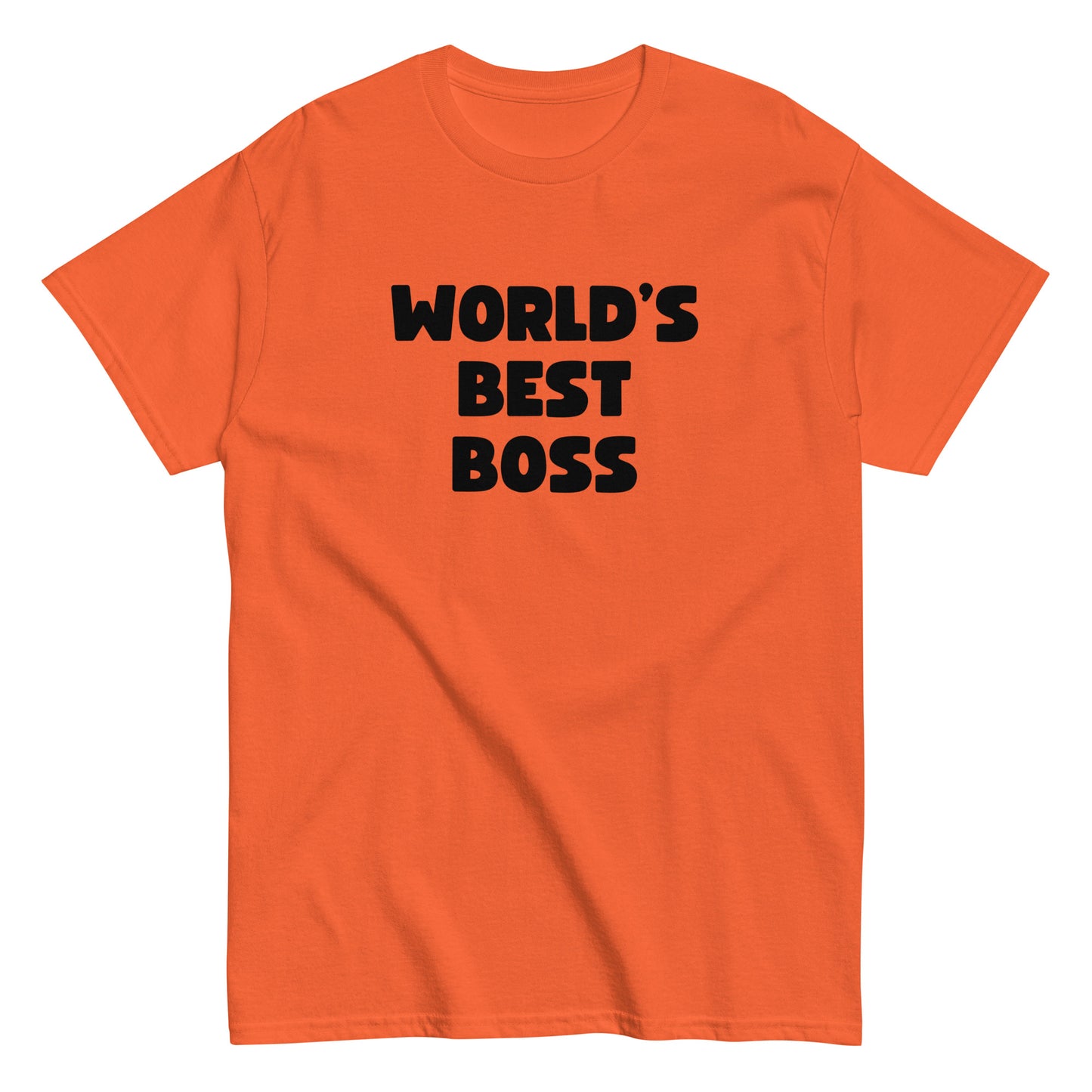 The Worlds Best Boss T-Shirt by FunnyDripStore features bold, white playful lettering on black—perfect as a funny shirt and must-have merch for fans of humorous style.