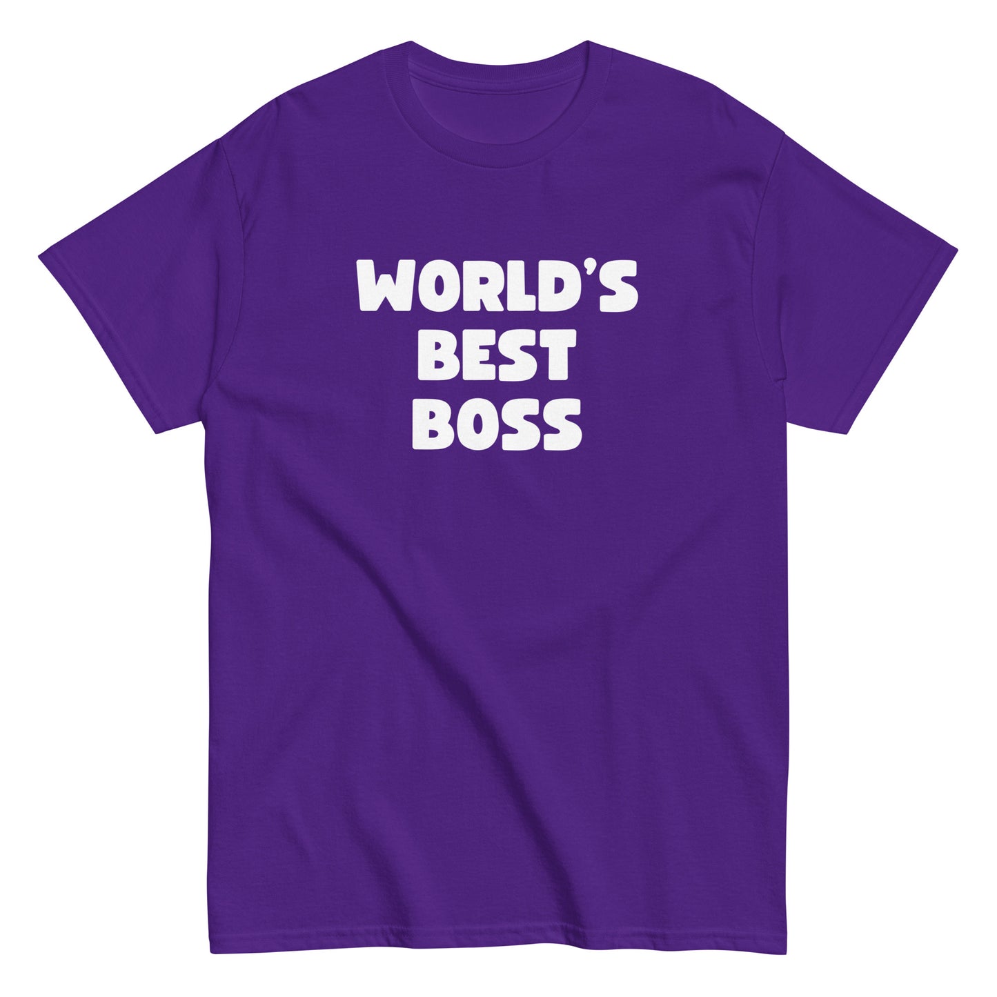 The Worlds Best Boss T-Shirt by FunnyDripStore features bold, white playful lettering on black—perfect as a funny shirt and must-have merch for fans of humorous style.