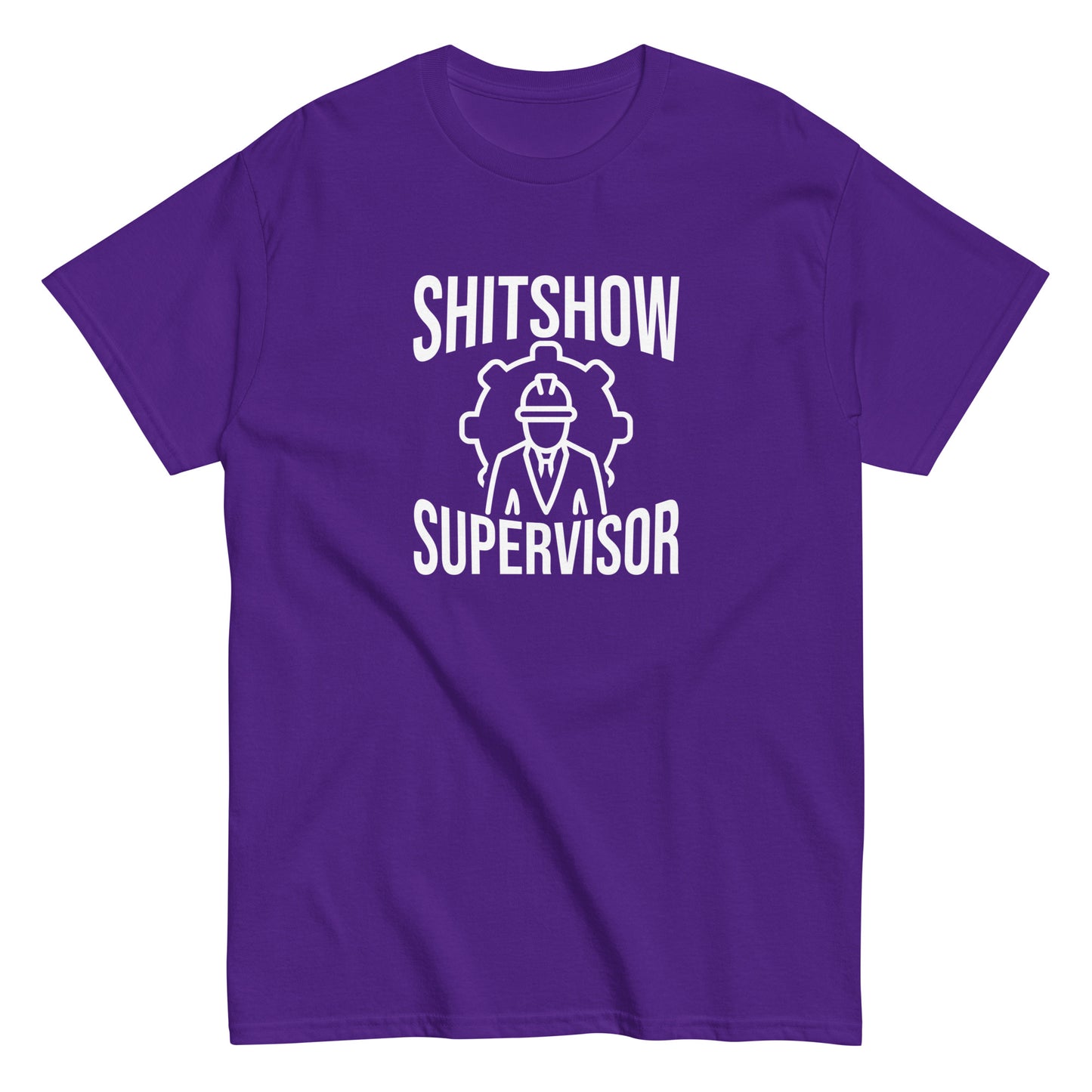The Shitshow Supervisor T-Shirt by FunnyDripStore features “SHITSHOW SUPERVISOR” in white and a supervisor line drawing—perfect funny merch for meme lovers seeking humor tees.