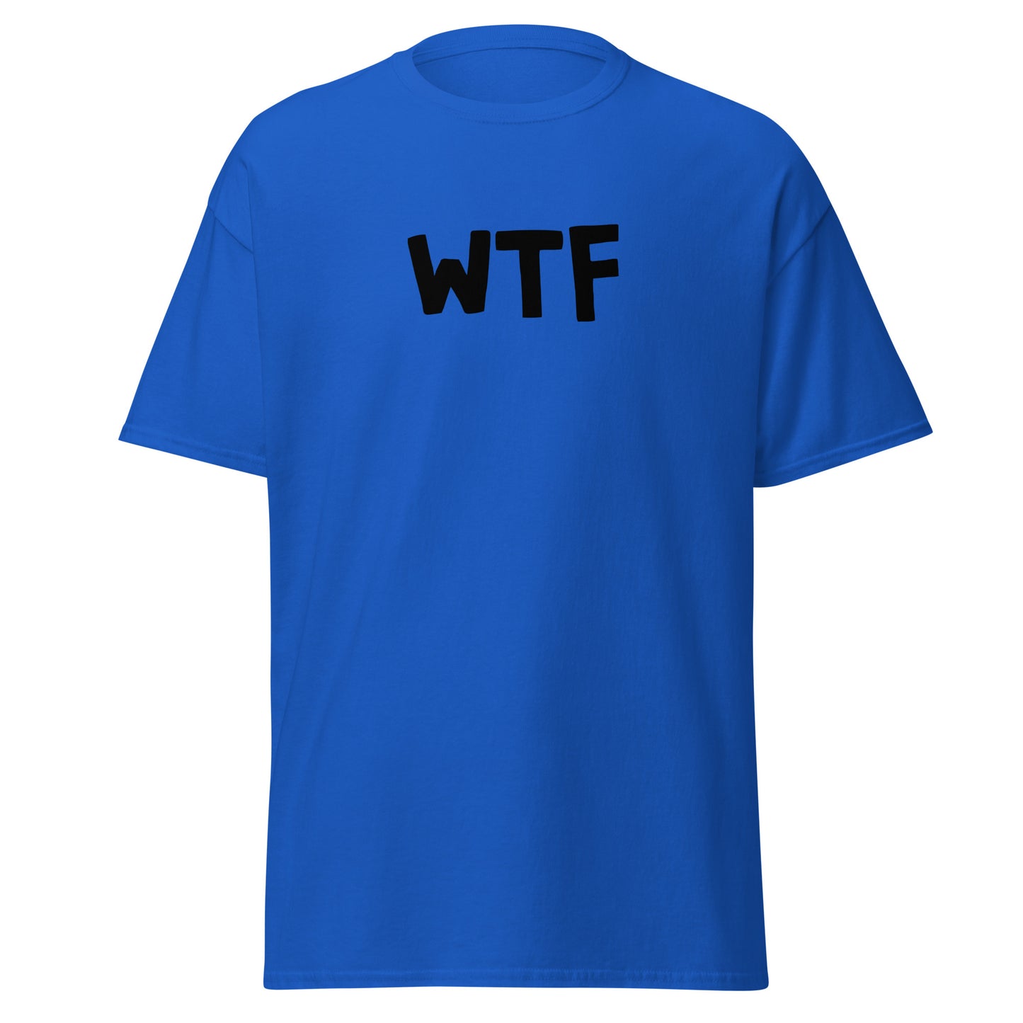 The WTF T-Shirt by FunnyDripStore is a black meme tee with bold, white, cartoon-style WTF lettering—ideal for anyone who loves wearing a funny t-shirt with attitude.