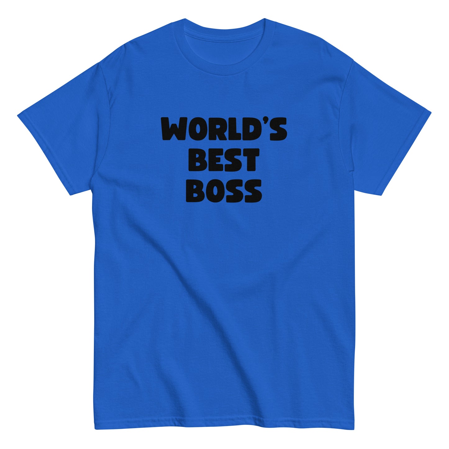 The Worlds Best Boss T-Shirt by FunnyDripStore features bold, white playful lettering on black—perfect as a funny shirt and must-have merch for fans of humorous style.