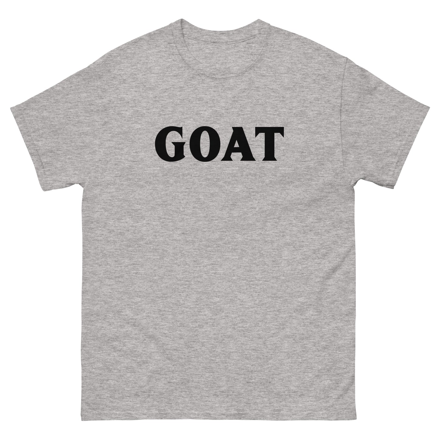 The GOAT T-Shirt by FunnyDripStore is a plain white tee with GOAT in bold, black letters across the chest—an ideal meme shirt for fans of funny clothing.
