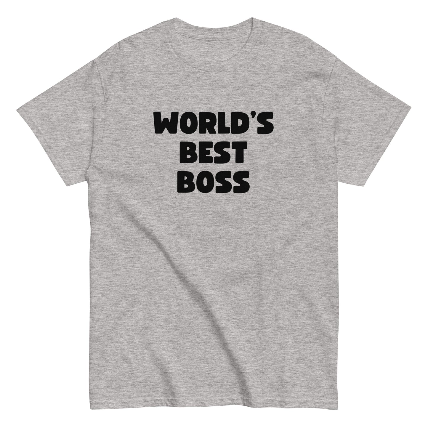 The Worlds Best Boss T-Shirt by FunnyDripStore features bold, white playful lettering on black—perfect as a funny shirt and must-have merch for fans of humorous style.