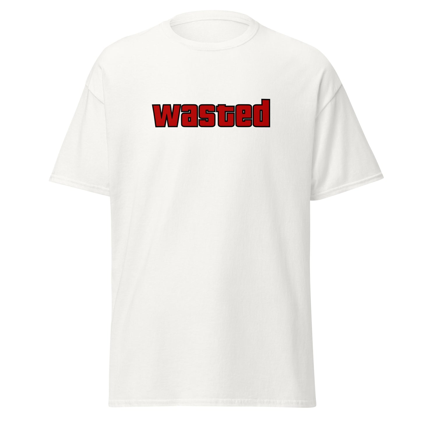 The Wasted T-Shirt by FunnyDripStore is a black tee with wasted in bold, red block letters on the chest—ideal funny merch for statement-making style.