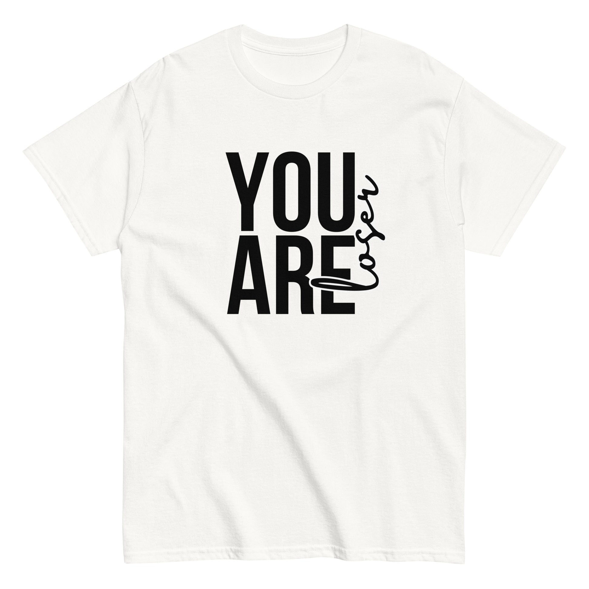 The black “You Are Loser T-Shirt” by FunnyDripStore features bold white YOU ARE text with “loser” in playful cursive overlapping—a cheeky, uplifting take on classic funny tees.
