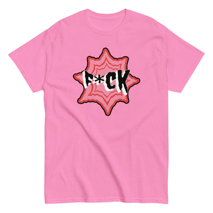 The F*ck T-Shirt by FunnyDripStore is a black tee with F*CK in bold black and white letters, a red asterisk as the U, all centered in a jagged red and pink starburst—a standout funny merch item.