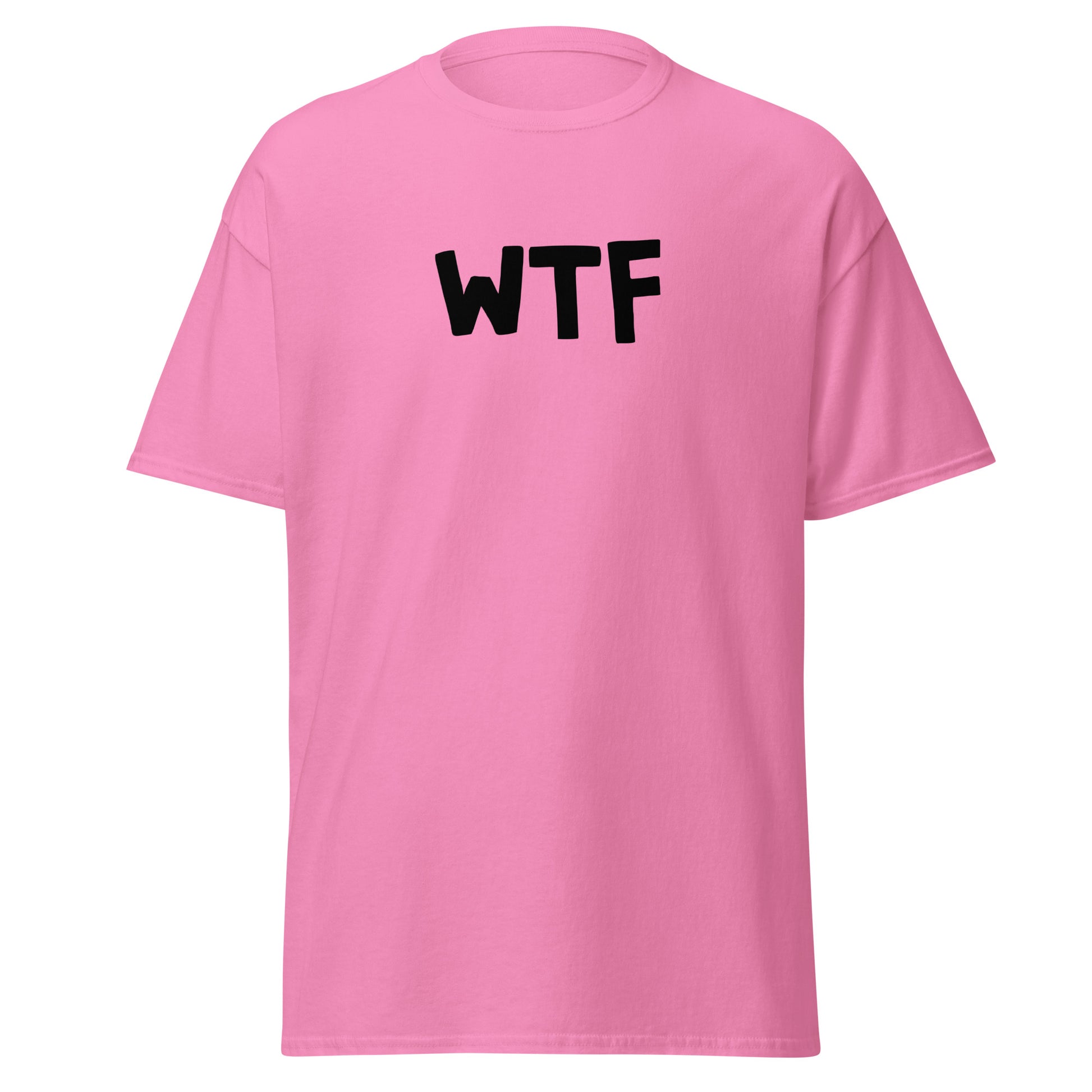 The WTF T-Shirt by FunnyDripStore is a black meme tee with bold, white, cartoon-style WTF lettering—ideal for anyone who loves wearing a funny t-shirt with attitude.