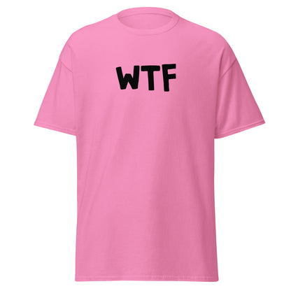 The WTF T-Shirt by FunnyDripStore is a black meme tee with bold, white, cartoon-style WTF lettering—ideal for anyone who loves wearing a funny t-shirt with attitude.