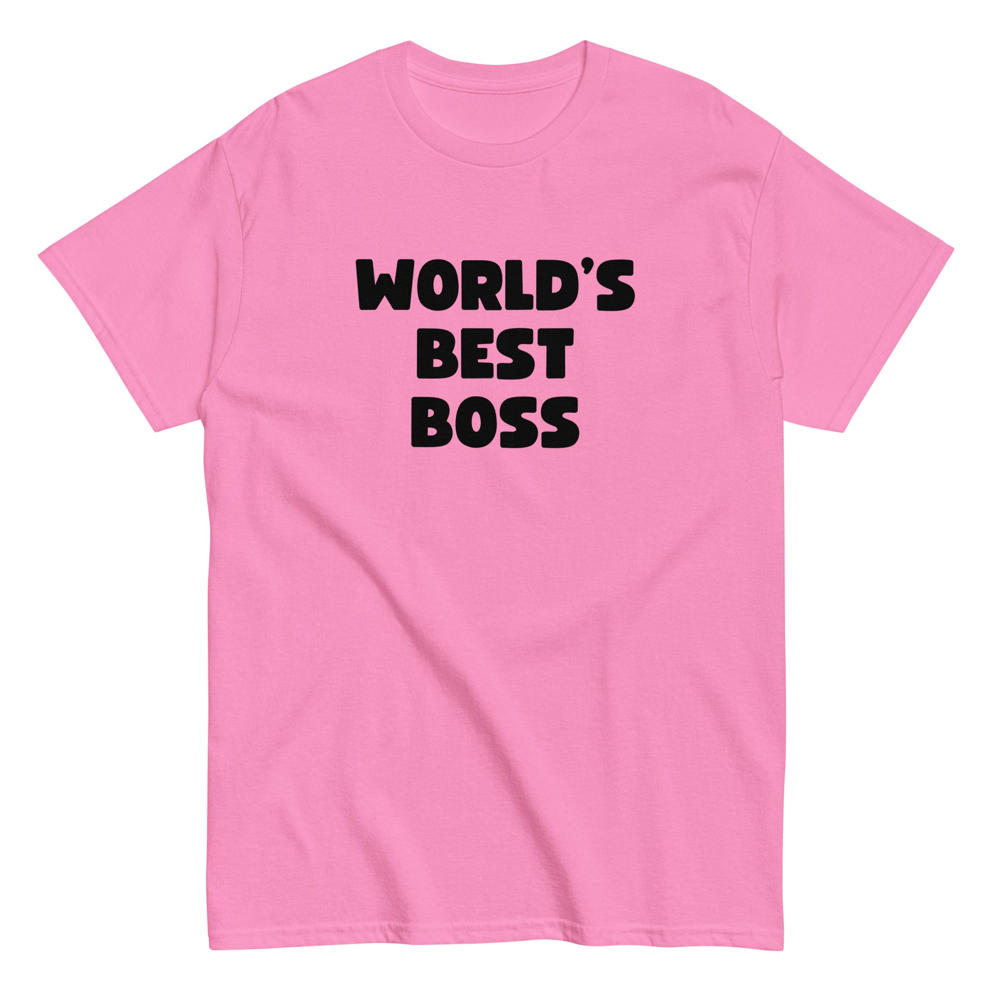 The Worlds Best Boss T-Shirt by FunnyDripStore features bold, white playful lettering on black—perfect as a funny shirt and must-have merch for fans of humorous style.