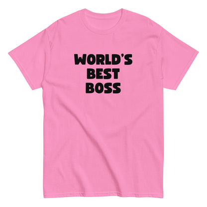 The Worlds Best Boss T-Shirt by FunnyDripStore features bold, white playful lettering on black—perfect as a funny shirt and must-have merch for fans of humorous style.