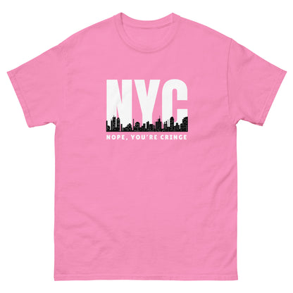 The Nope You’re Cringe T-Shirt by FunnyDripStore features bold white NYC text above a city skyline and NOPE, YOU’RE CRINGE below—all on a black shirt. Perfect funny meme tee for anyone with attitude.