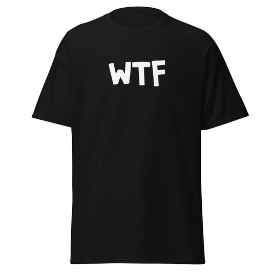 The WTF T-Shirt by FunnyDripStore is a black meme tee with bold, white, cartoon-style WTF lettering—ideal for anyone who loves wearing a funny t-shirt with attitude.