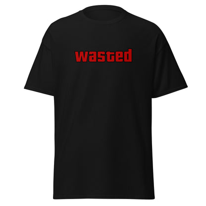 The Wasted T-Shirt by FunnyDripStore is a black tee with wasted in bold, red block letters on the chest—ideal funny merch for statement-making style.