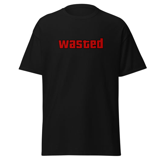 The Wasted T-Shirt by FunnyDripStore is a black tee with wasted in bold, red block letters on the chest—ideal funny merch for statement-making style.