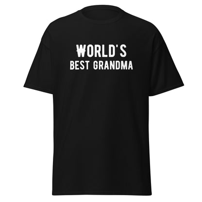 The Worlds Best Grandma T-Shirt by FunnyDripStore comes in cardinal and features bold white lettering—an ideal funny or meme shirt for your favorite grandma.