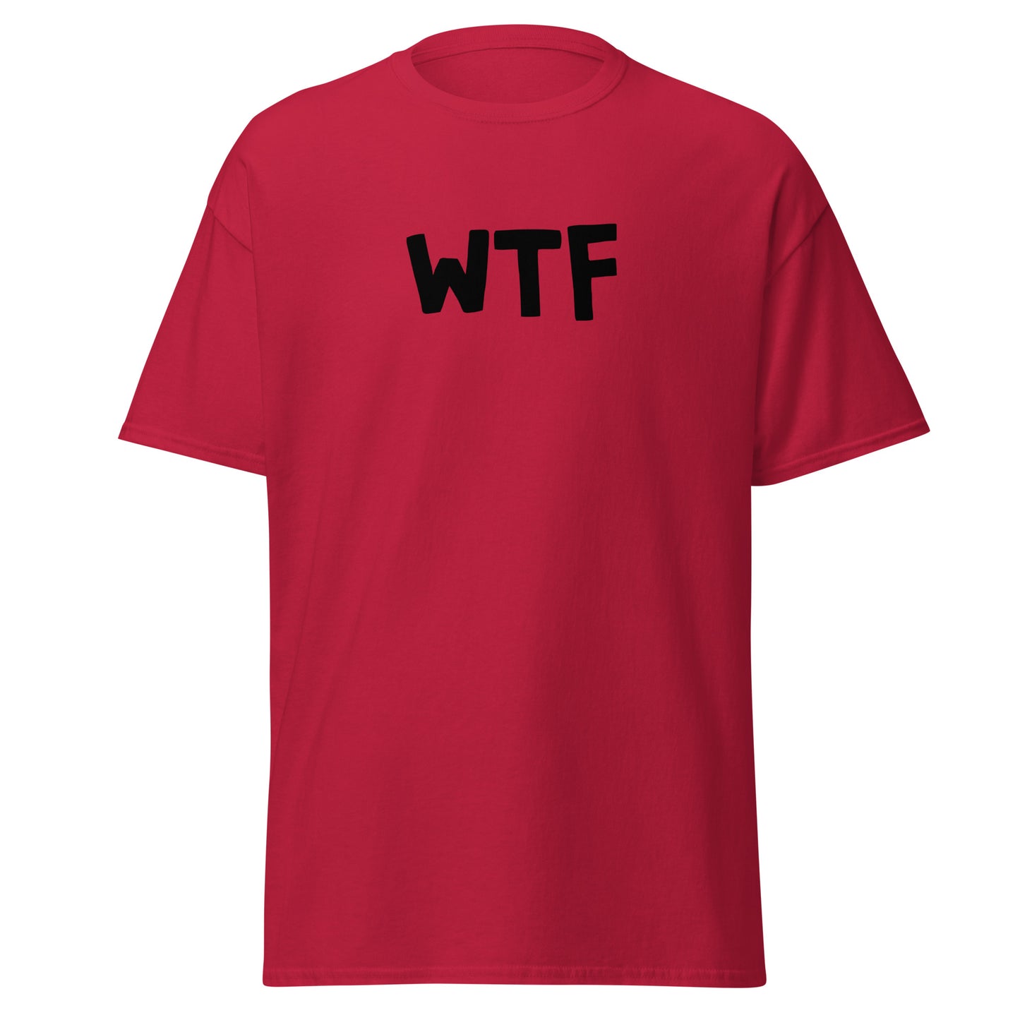 The WTF T-Shirt by FunnyDripStore is a black meme tee with bold, white, cartoon-style WTF lettering—ideal for anyone who loves wearing a funny t-shirt with attitude.