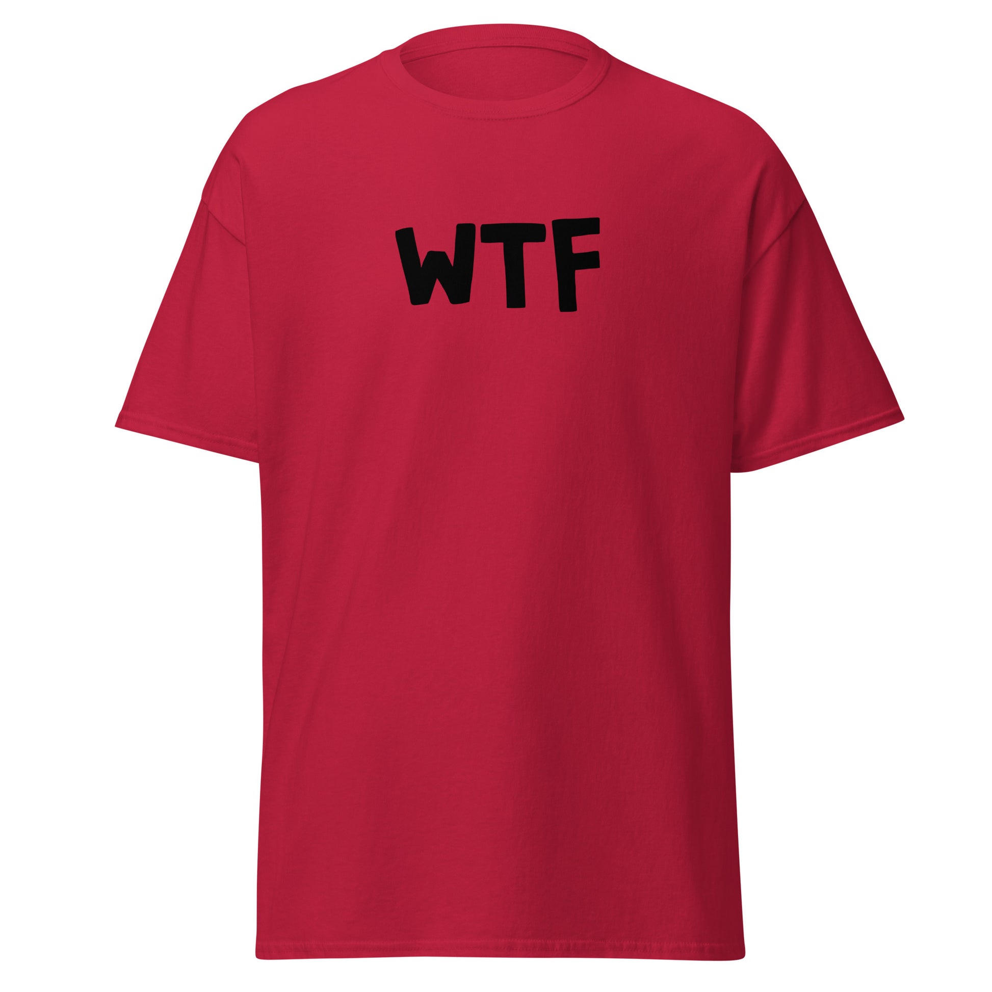 The WTF T-Shirt by FunnyDripStore is a black meme tee with bold, white, cartoon-style WTF lettering—ideal for anyone who loves wearing a funny t-shirt with attitude.