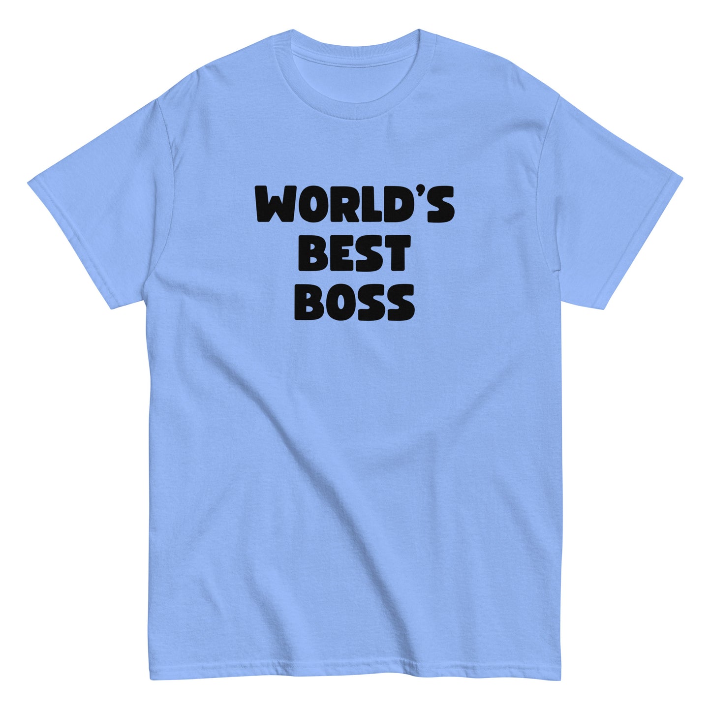 The Worlds Best Boss T-Shirt by FunnyDripStore features bold, white playful lettering on black—perfect as a funny shirt and must-have merch for fans of humorous style.