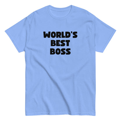 The Worlds Best Boss T-Shirt by FunnyDripStore features bold, white playful lettering on black—perfect as a funny shirt and must-have merch for fans of humorous style.