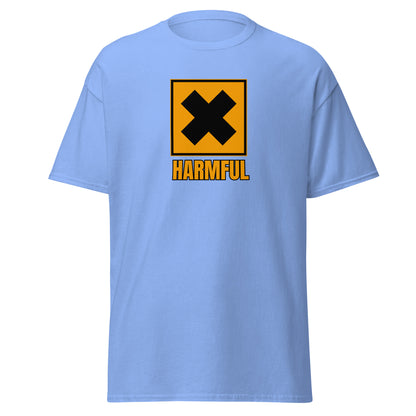 The Harmful T-Shirt by FunnyDripStore is a yellow meme shirt with a bold black X in a square above HARMFUL in black letters on the chest.