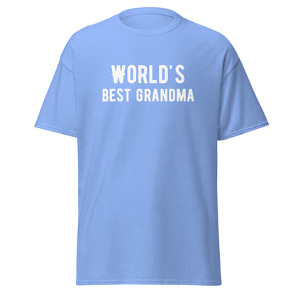 The Worlds Best Grandma T-Shirt by FunnyDripStore comes in cardinal and features bold white lettering—an ideal funny or meme shirt for your favorite grandma.