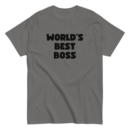 The Worlds Best Boss T-Shirt by FunnyDripStore features bold, white playful lettering on black—perfect as a funny shirt and must-have merch for fans of humorous style.