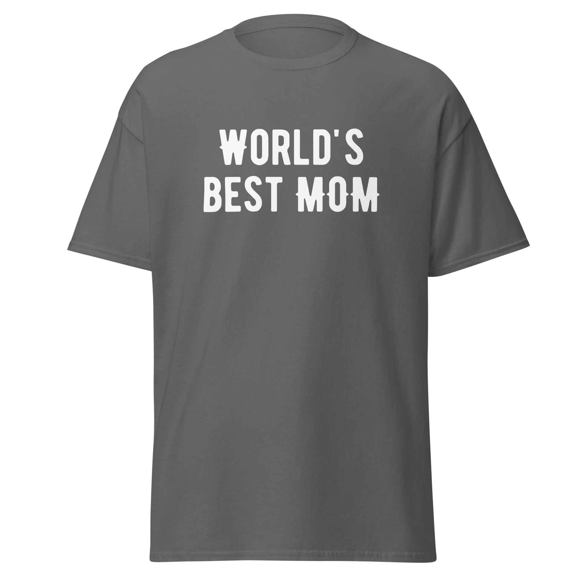 The FunnyDripStore Worlds Best Mom T-Shirt in cardinal features bold white lettering—ideal funny merch for those seeking meme-style or humorous clothing for moms.